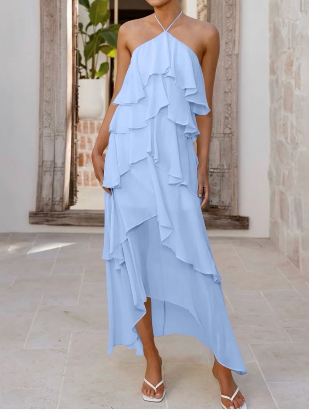 Sky Blue Halter High-Low Ruffle Dress brand new never worn